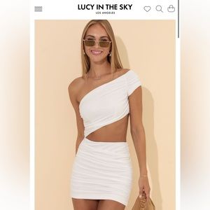 Lucy in the Sky Brisa Gold Foil Ruched Dress in White